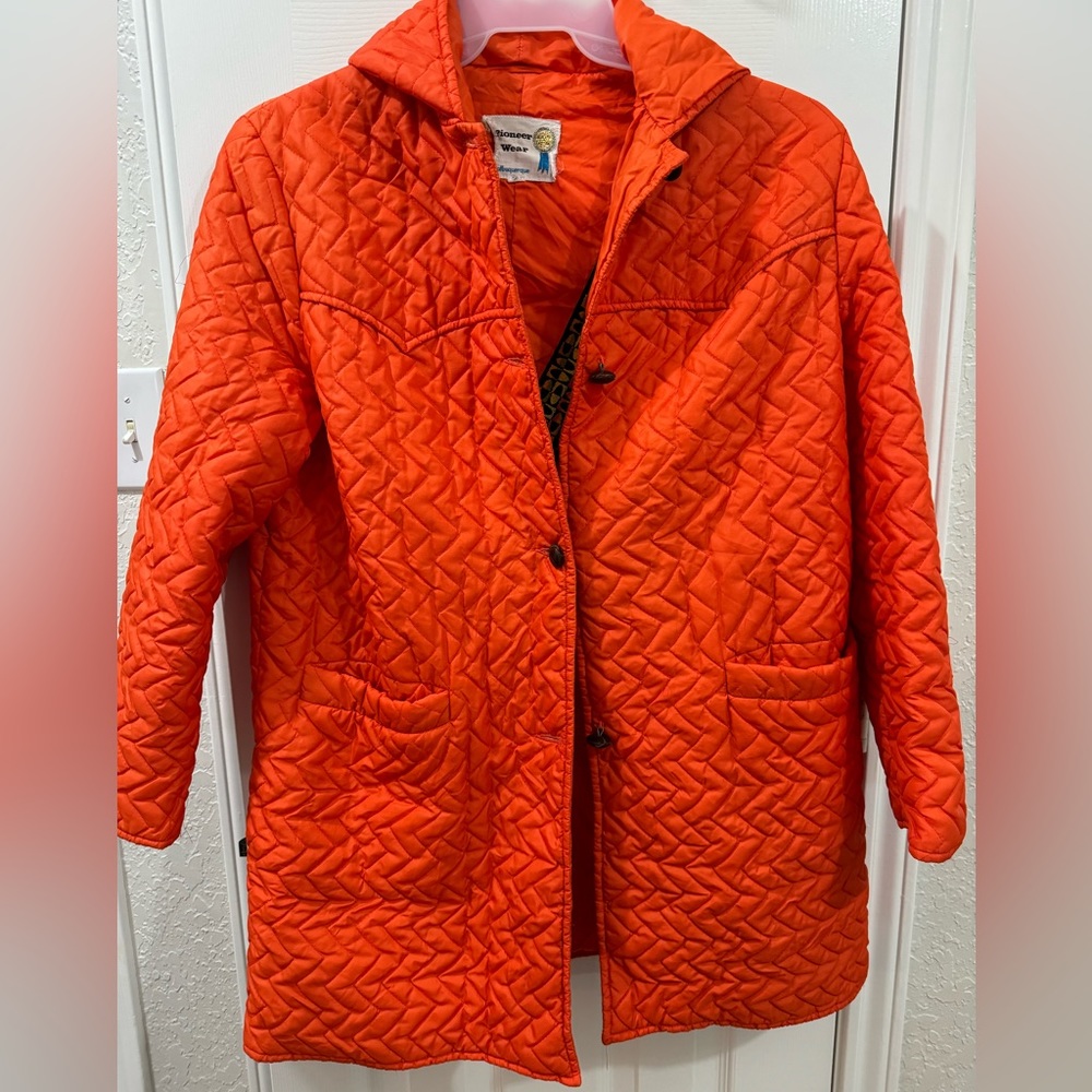 Vintage Pioneer Wear Lightweight Orange Hooded Coat with Western Yoke